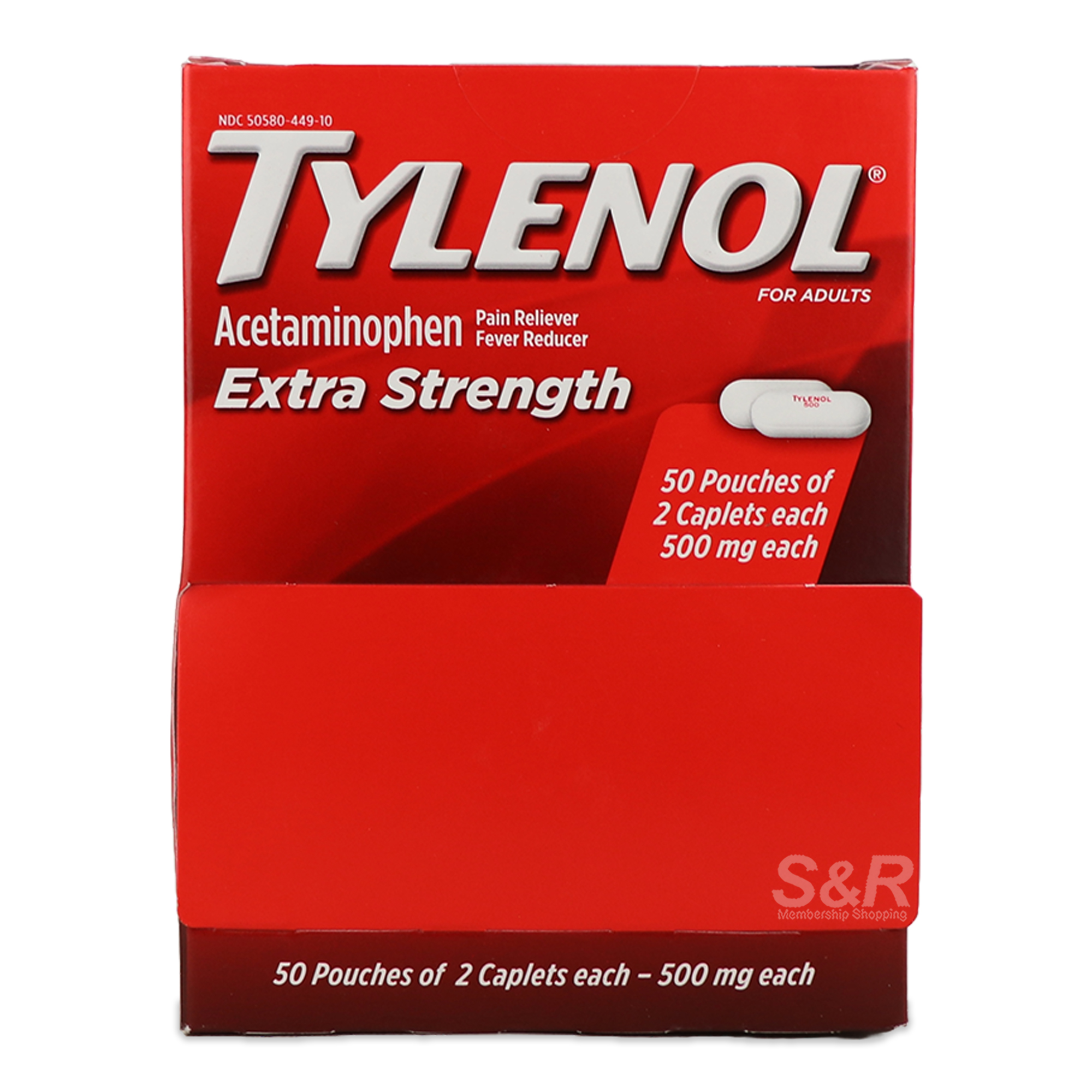 Tylenol Acetaminophen For Adults 50 Pouches x 2 Caplets Tylenol Acetaminophen For Adults 50 Pouches x 2 Caplets
